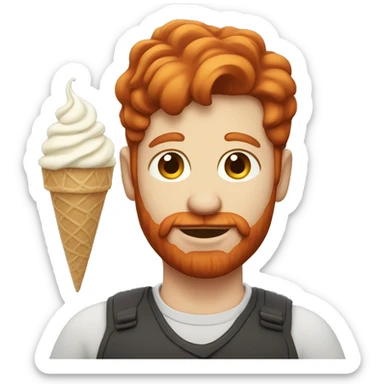 A red headed man with an ice cream  sticker
