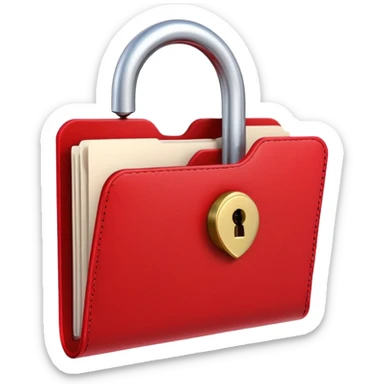 Red folder with cherry-shaped lock, secured red document with cherry padlock sticker