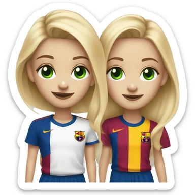 two blonde friends one has green eye in fc barcelona T-shirt sticker
