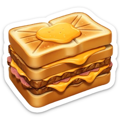 kavurma meat toasted sandwich object icon, grilled toasted bread, sautéed Turkish kavurma beef filling, melted cheese, juicy meat texture, golden brown crust, warm steam rising, 3D cartoon, mobile game icon style, centered, clean background, no text, no watermark sticker