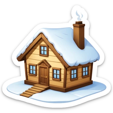 small house viewed directly from the front, with lots of snow sticker