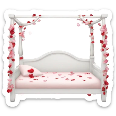 white Valentine’s Day bed with rose petals sticker
