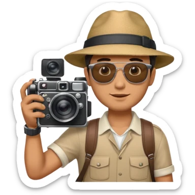 man hold  largefilm Camera ,on his shoulder sticker