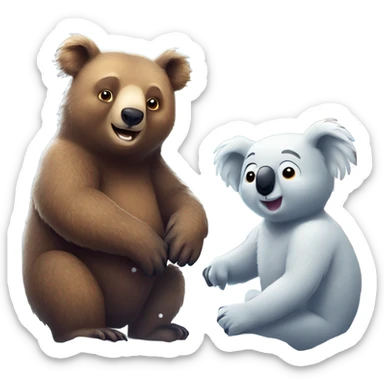 Brown bear and koala plays in snow sticker