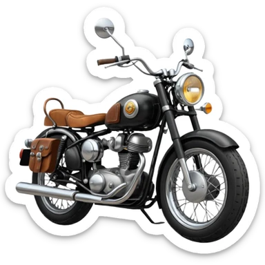 Illustrate a vintage motorcycle with round headlamp & rustic metal parts sticker