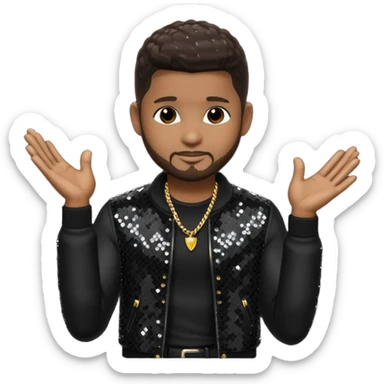 Usher with dark brown hair, black sequin tour outfit  sticker