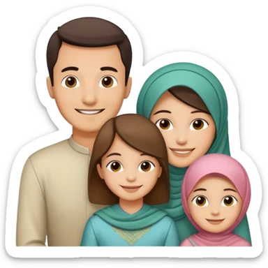 Lebaran. Keluarga terdiri dari Ayah, ibu, dua anak laki-laki dan yang paling kecil seorang anak perempuan. Tulisan : Selamat Lebaran  sticker
