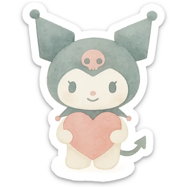 Kuromi holding a heart sticker