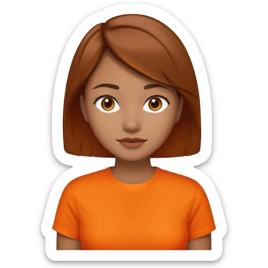 medium tone skin, short brown hair orange shirt woman sticker