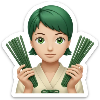 Noir et blanc avec des yeux verts et des pâtes en mikado sticker