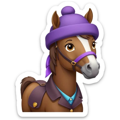 A horse with a purple hat sticker