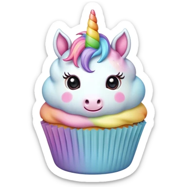  cute puffy pastel rainbow unicorn cupcake sticker