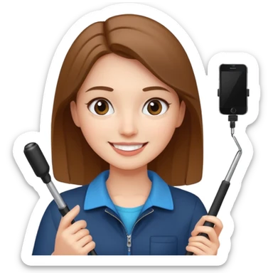 girl with phone selfie stick sticker