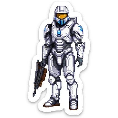 male Halo Spartan nomad with battle-worn armor and scavenged equipment sticker