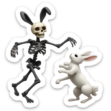 Skeleton dancing with a rabbit sticker
