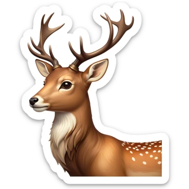 Cinematic Noble Deer Portrait Emoji, Poised and regal, with a graceful, slender build and a dappled Fur of warm browns and creams, elegant antlers crowning its head, deep-set soulful gentle eyes, Simplified yet sharp and sophisticated features, highly detailed, glowing with a soft, dignified glow, high shine, intelligent and serene, stylized with an air of forest majesty, focused and attentive, soft glowing outline, capturing the essence of a watchful woodland guardian, so majestic it feels as though it could gracefully leap out of the screen with effortless authority! sticker