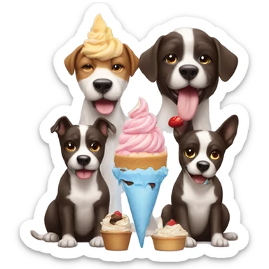 3 dogs with ice cream  and cake  sticker