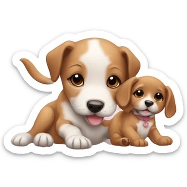 puppy with a baby and also with a mouse sticker