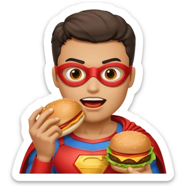 superhero eating hamburger sticker