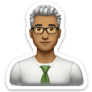 Create an emoji of a fit, 25-year-old Mexican man with medium brown skin, platinum faded mohawk, nose piercing, formal attire, and glasses. sticker
