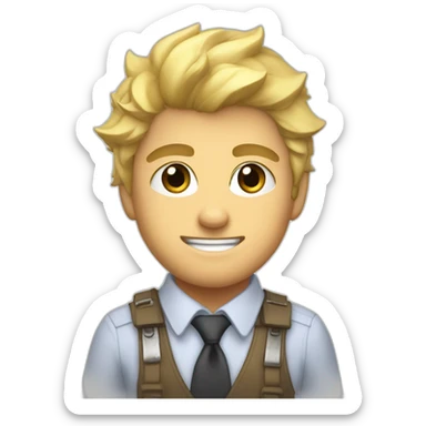Denji with his blond hair, brown eyes and a shirt with a tie from chainsawman sticker