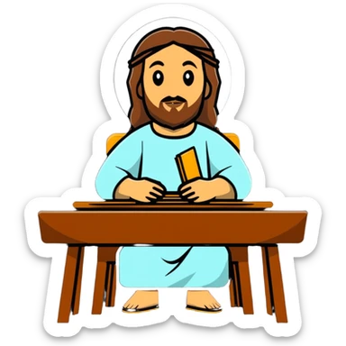 Jesus sitting at a table sticker