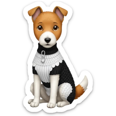 Fox terrier seduto in bianco e nero con vestitino in maglia sticker