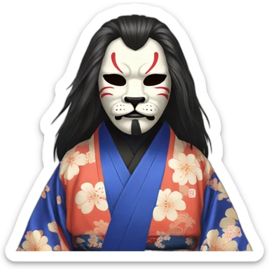 wearing-noh-dog-mask-longhair-massive-guy-japanese-kimono sticker