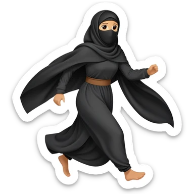 person wearing a niqab and large, flowing clothes, running sticker