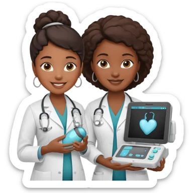 black female doctor and white ultrasound technician performing a fetal ultrasound sticker