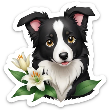 A cute  little  Black and white Border Collie and lily sticker