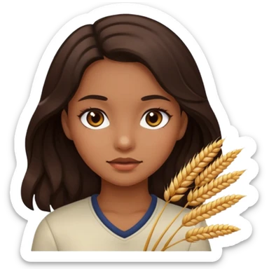 A girl with dark brown eyes and slightly wavy tips with dark brown hair flesh-colored wheat face sticker