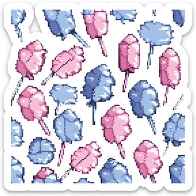 fluffy pastel pink cotton candy on a paper stick, soft and whimsical sticker
