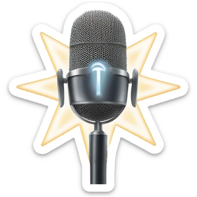 A sleek news microphone icon with a glowing single star above it, symbolizing the first milestone in membership. sticker
