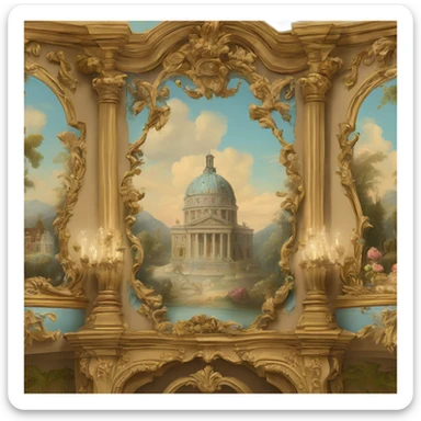 highly detailed vintage rococo scenic painting sticker