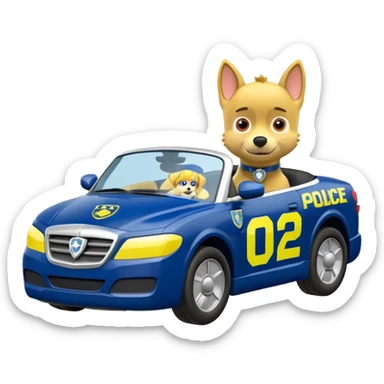 Police Coventible With Body Color Is Navy, White And Lemon Yellow With Symbol Is Lemon Yellow PawPatrol Chase Symbol With Number Is 02 sticker