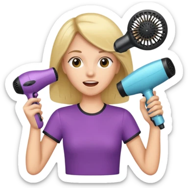 A girl with a comb in her right hand and a hair dryer in her left, singing. sticker
