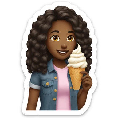 Black teen girl is eating ice cream sticker