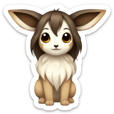 Kawaii Pale Shiny Eevee with dark brown long emo hair covering her eyes Full Body sticker