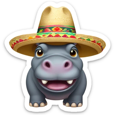 hippo with a mexican sombrero  sticker