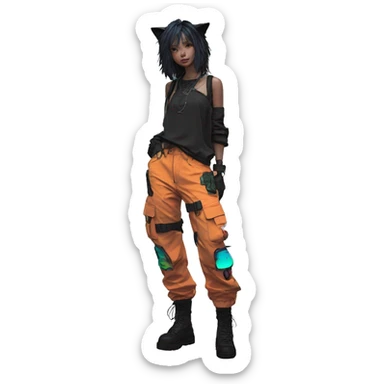 Edgy Anthro cool pretty colorful dark cat-fursona techwear cargo pants sticker