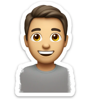 digital 3D-style emoji with a cheerful expression, showing a wide smile and bright eyes. The emoji should have medium-toned skin and short, dark brown hair styled neatly sticker