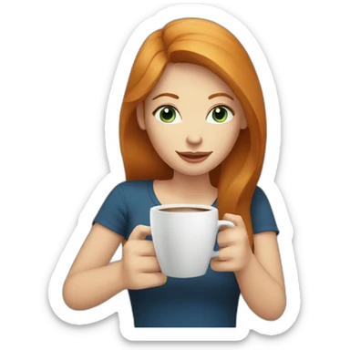 Ginger straight hair and blue eyes woman drinking a coffee sticker