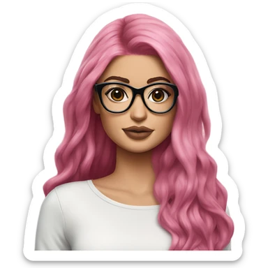 Hyper Realistic kylie jenner stylish pink hair BLUE eyes and glasses  sticker