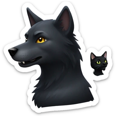 black wolf with a black cat, both silver e sticker