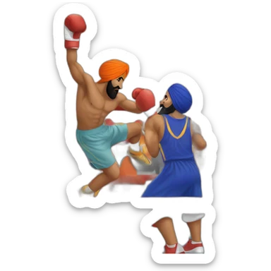 A 14 year old sikh wearing a patka knocking out someone in the ring while everyone is cheering for him sticker