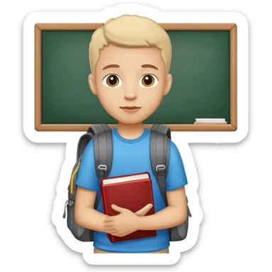 student attending school with backpack and books sticker
