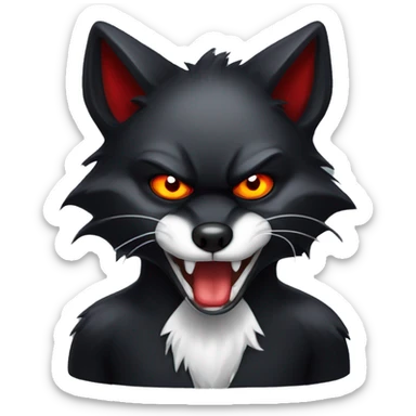 angry black fox with lots red streaks and white mouth and red eyes sticker