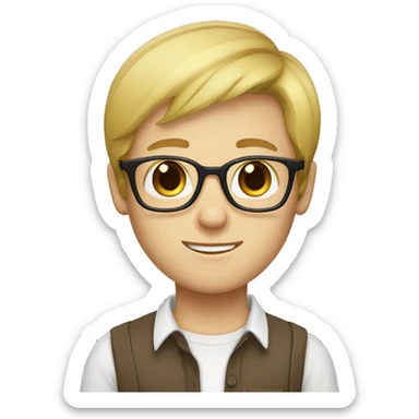 blond hair boy with glasses with shirt and brown eyes and white skin sticker