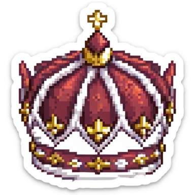 maroon crown with black, gold, and white accents, sparkling effect, pixel art style sticker
